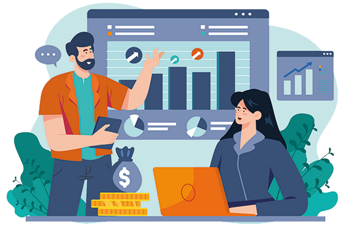 Аналіз ключових показників ефективності KPI: ілюстрація командної роботи над звітом: стратегія