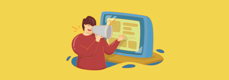 Продвижение сайта и интернет-реклама: иллюстрация с мегафоном: интерфейс