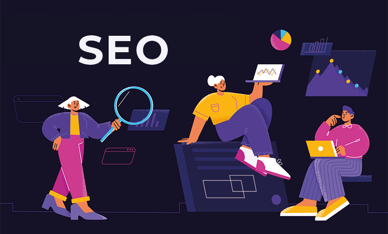 Профессиональная SEO-аналитика: иллюстрация работы специалистов с аудитом и оптимизацией: поисковая выдача