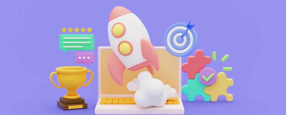 Запуск и быстрое масштабирование онлайн-проекта: объемная 3D-иллюстрация стартапа: маркетинговый анализ