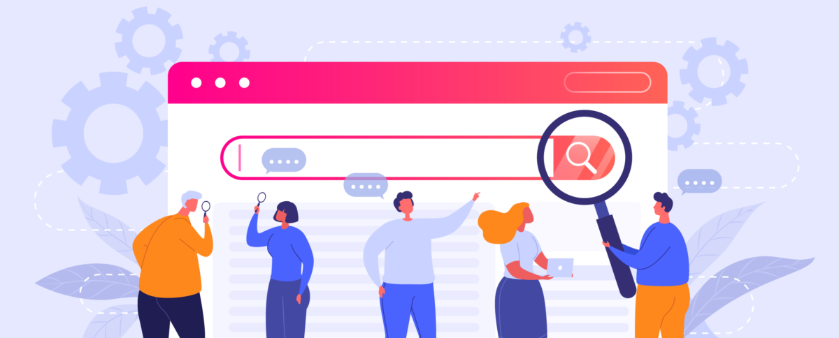 Концепція пошуку та SEO-оптимізації: фахівці аналізують видачу за допомогою лупи: стратегія