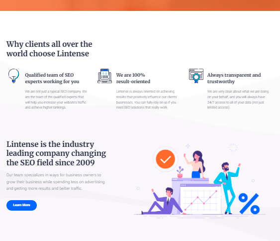 SEO services landing page template: page structure with a lead form: technical audit