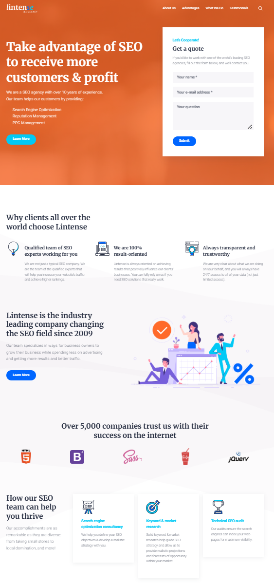 Шаблон лендинга для услуг SEO: структура страницы с лид-формой: CTR