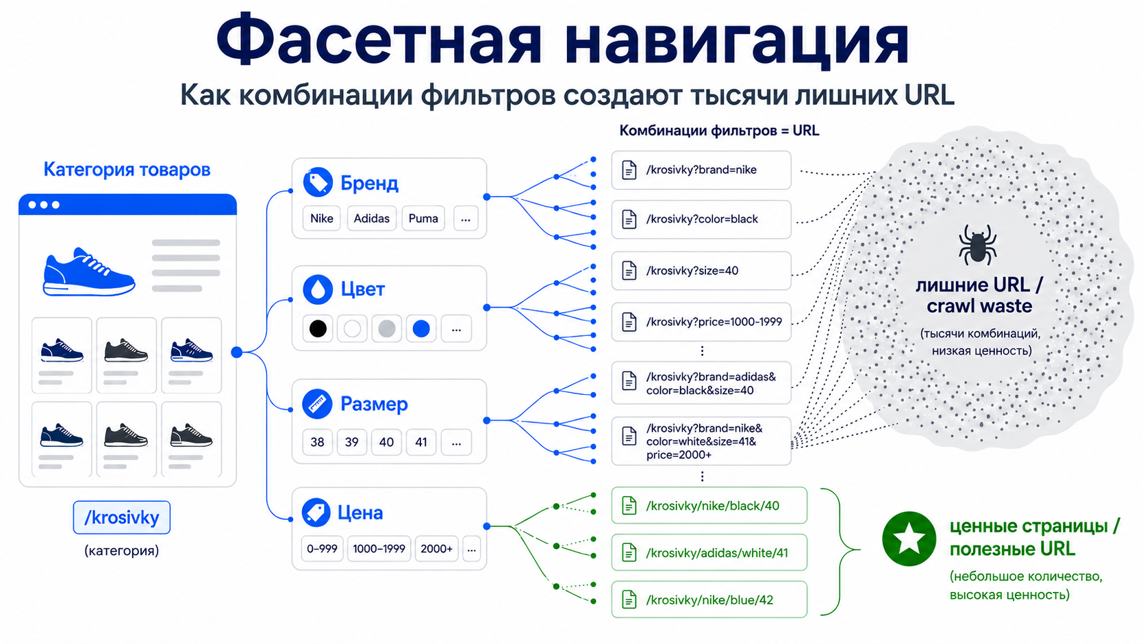 Фасетная навигация интернет-магазина — как комбинации фильтров создают тысячи лишних URL-адресов